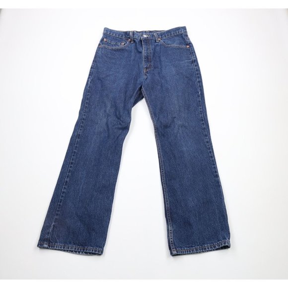 Vintage Levis 517 Mens 34x30 Distressed Bootcut Wide Leg Denim Jeans Blue USA